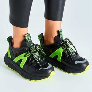 Ganni Neon Green and Black Sneakers